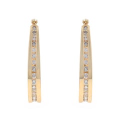Yellow Gold Diamond Tapered Oval Hoop Earrings 14k Rd 1.50ctw ChannelSet Pierced