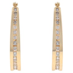 Gelbgold Diamant-Ohrringe mit konisch zulaufenden ovalen Creolen 14k Rd 1,50ctw ChannelSet durchbohrt