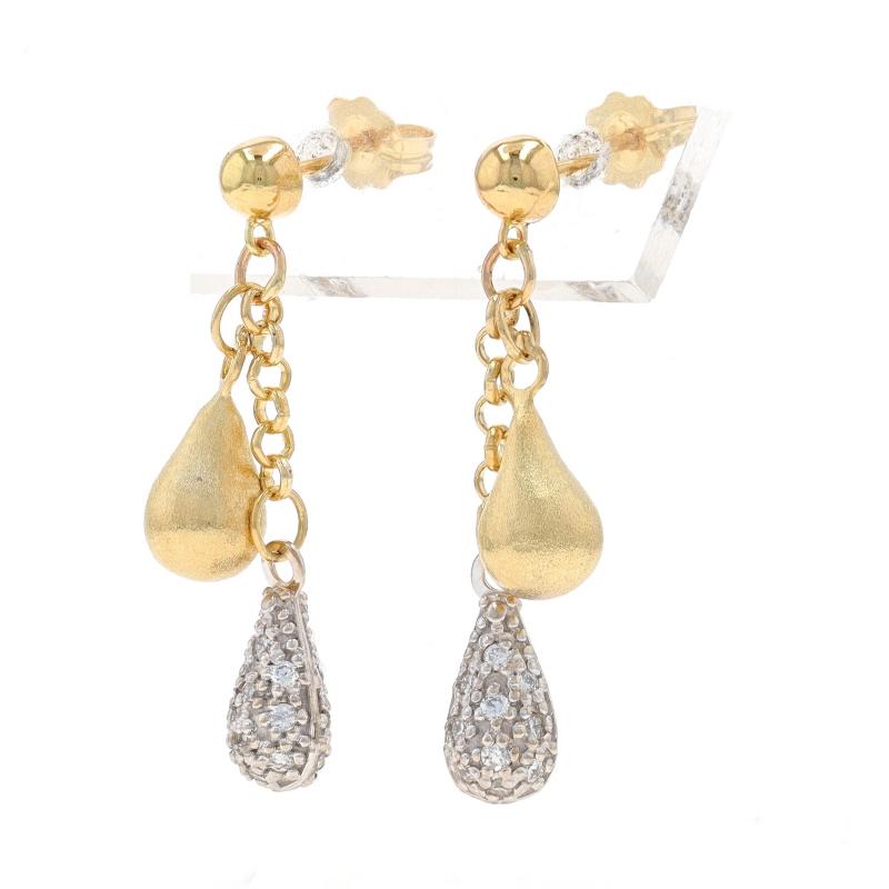 Metal Content: 18k Yellow Gold (tops) with 14k Yellow Gold & 14k White Gold (bottoms)

Stone Information
Natural Diamonds
Carat(s): .40ctw
Cut: Round Brilliant
Color: G - H
Clarity: VS2 - SI1

Total Carats: .40ctw

Style: Dangle
Fastening Type:
