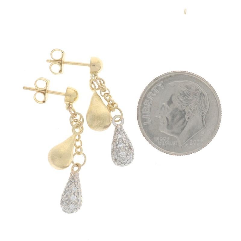 Round Cut Yellow Gold Diamond Teardrop Dangle Earrings - 18k & 14k Round .40ctw Pierced For Sale
