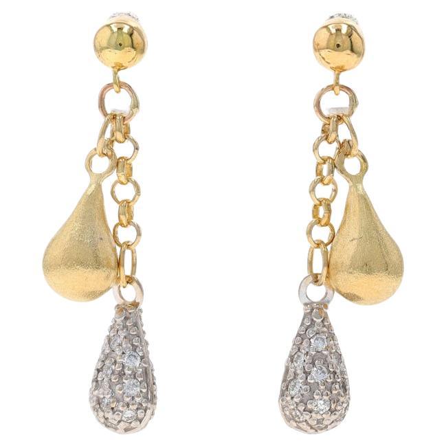 Yellow Gold Diamond Teardrop Dangle Earrings - 18k & 14k Round .40ctw Pierced For Sale