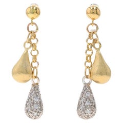 Yellow Gold Diamond Teardrop Dangle Earrings - 18k & 14k Round .40ctw Pierced