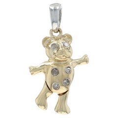 Yellow Gold Diamond Teddy Bear Pendant - 10k Classic Toy