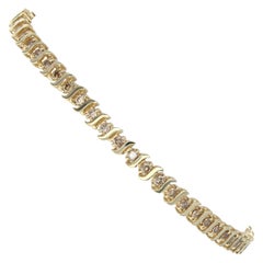 Yellow Gold Diamond Tennis Bracelet, 10 Karat Round Brilliant Cut 4.40 Carat