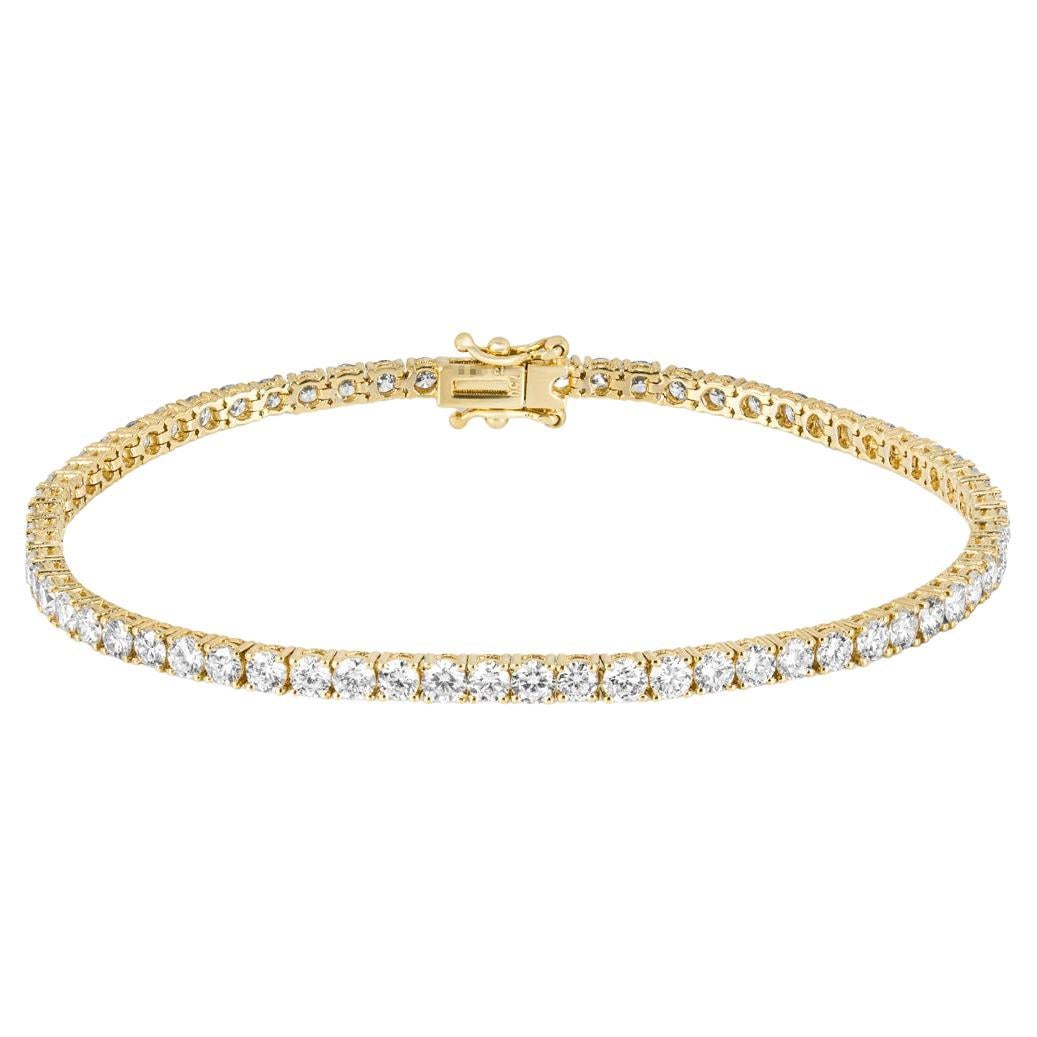 Bracelet tennis en or jaune avec diamants 4,27 carats TDW en vente