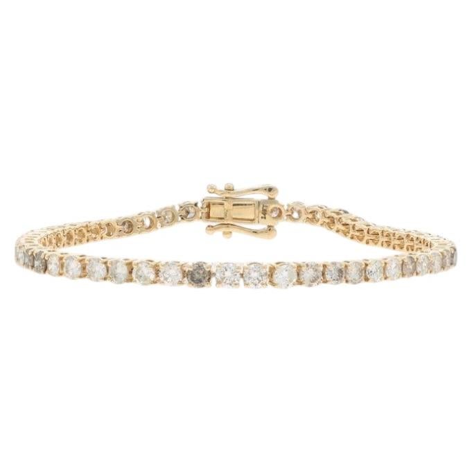 Yellow Gold Diamond Tennis Bracelet 6 1/2" - 14k Round Brilliant 4.80ctw For Sale