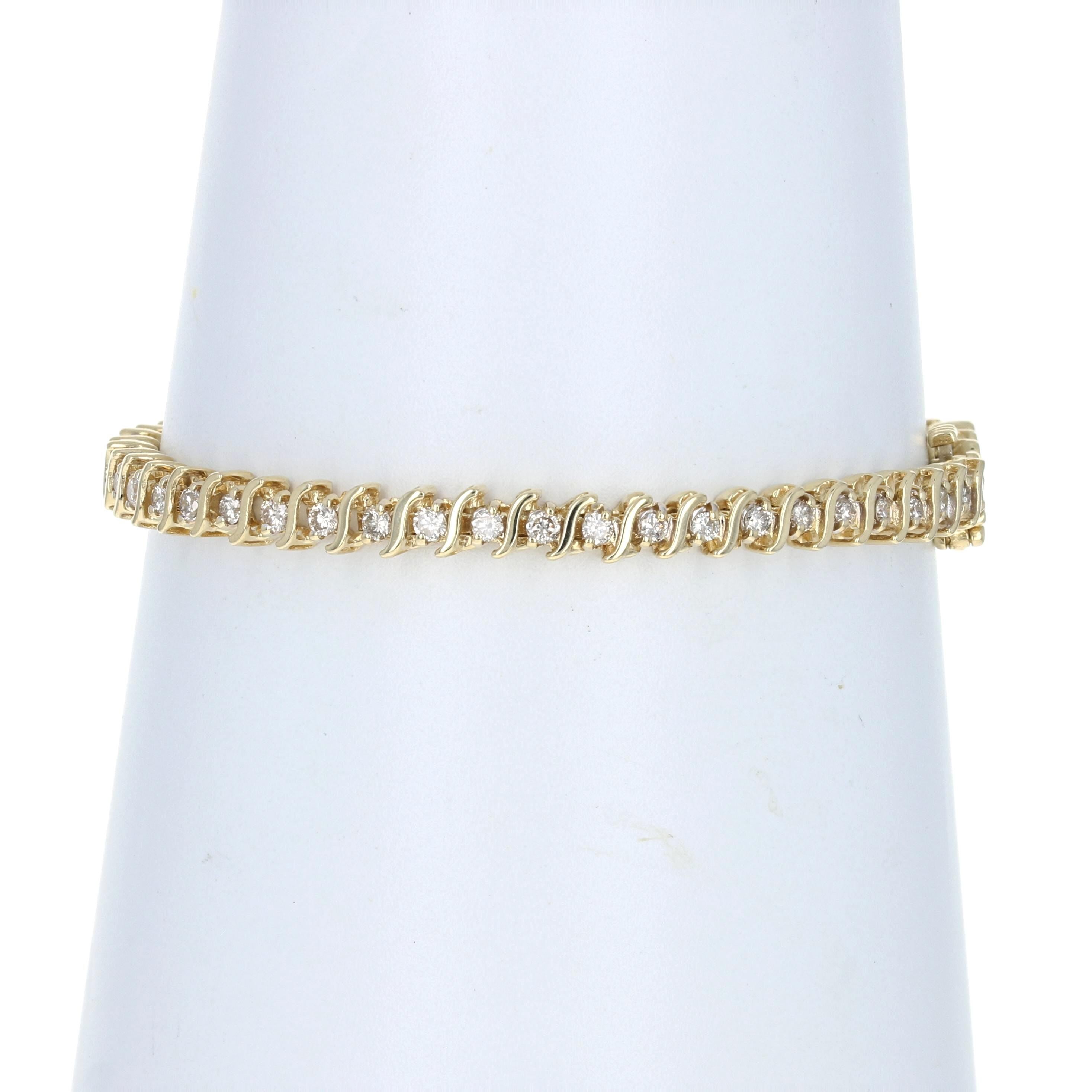 Gelbgold Diamant-Tennisarmband, 14 Karat runder Brillantschliff 2,00 Karat (Rundschliff)