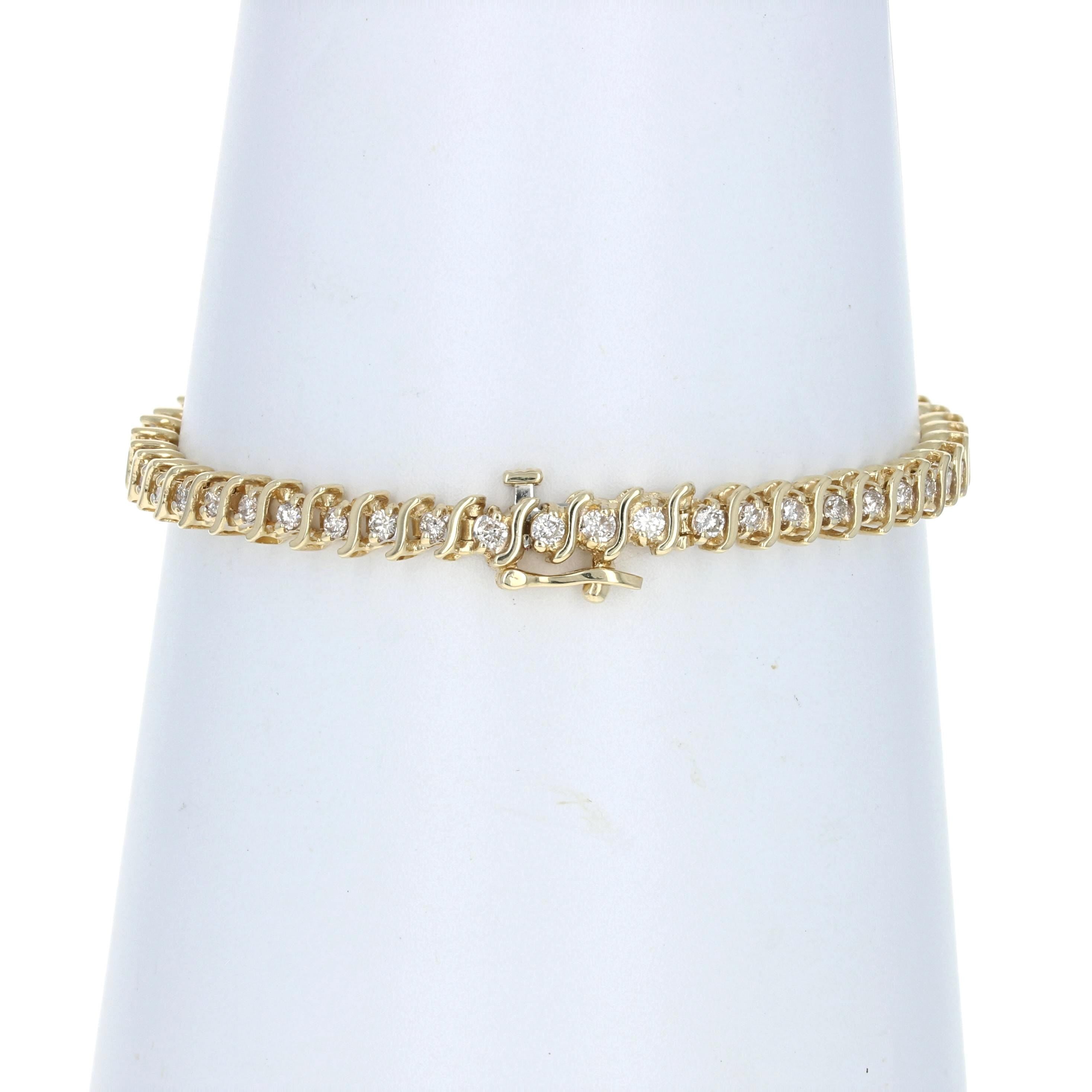 Gelbgold Diamant-Tennisarmband, 14 Karat runder Brillantschliff 2,00 Karat im Zustand „Hervorragend“ in Greensboro, NC