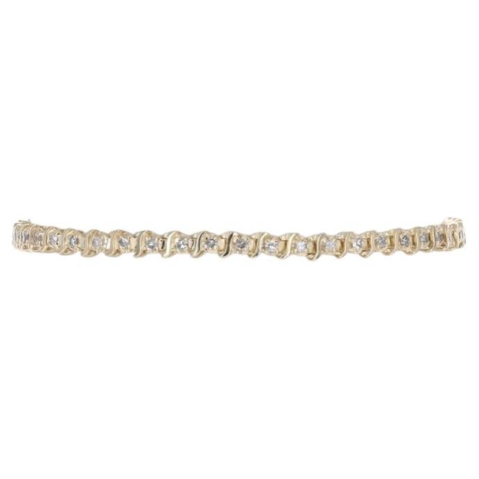 Yellow Gold Diamond Tennis Bracelet 7" - 14k Single Cut 1.00ctw For Sale