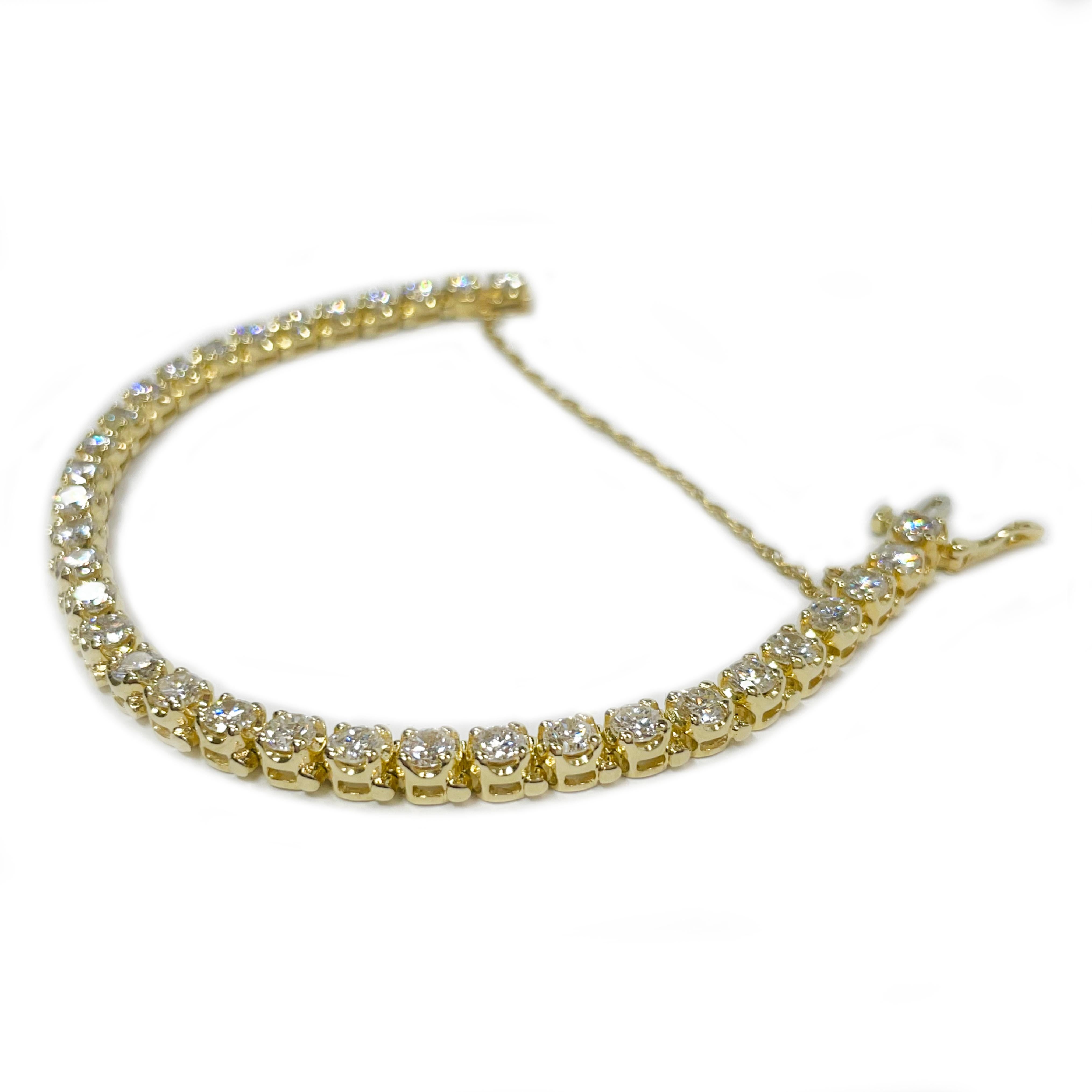 Contemporary Yellow Gold Diamond Tennis Bracelet For Sale