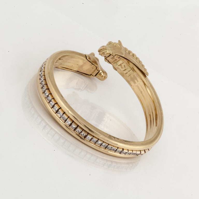 Gold Diamond Tennis Bracelet with Horsehead Jacket For Sale at 1stDibs