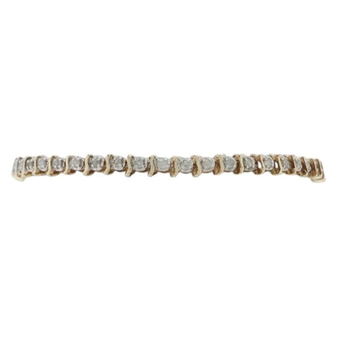 Yellow Gold Diamond Tennis Link Bracelet 7" - 10k Round Brilliant 1.00ctw