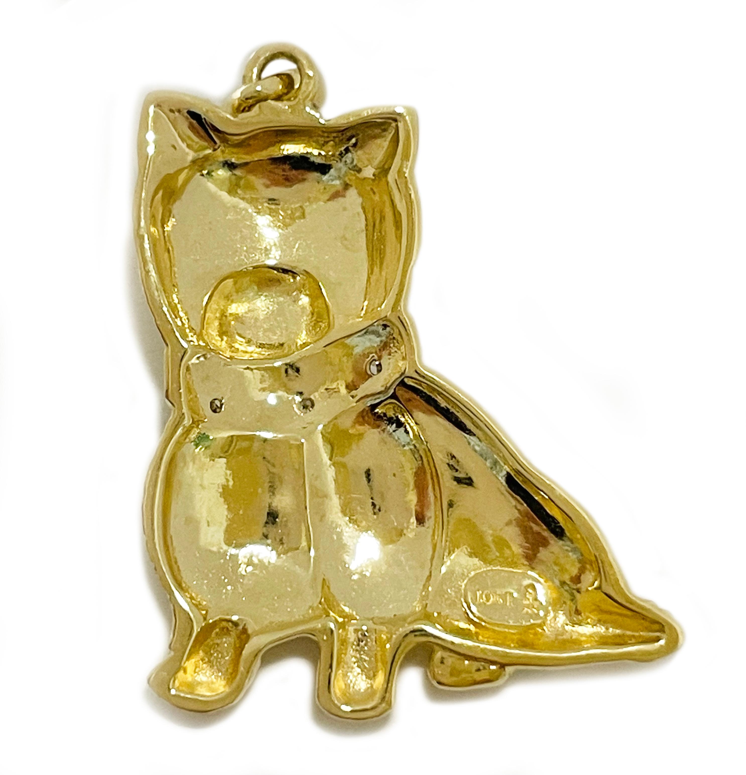 Retro Yellow Gold Diamond Terrier Dog Pendant For Sale