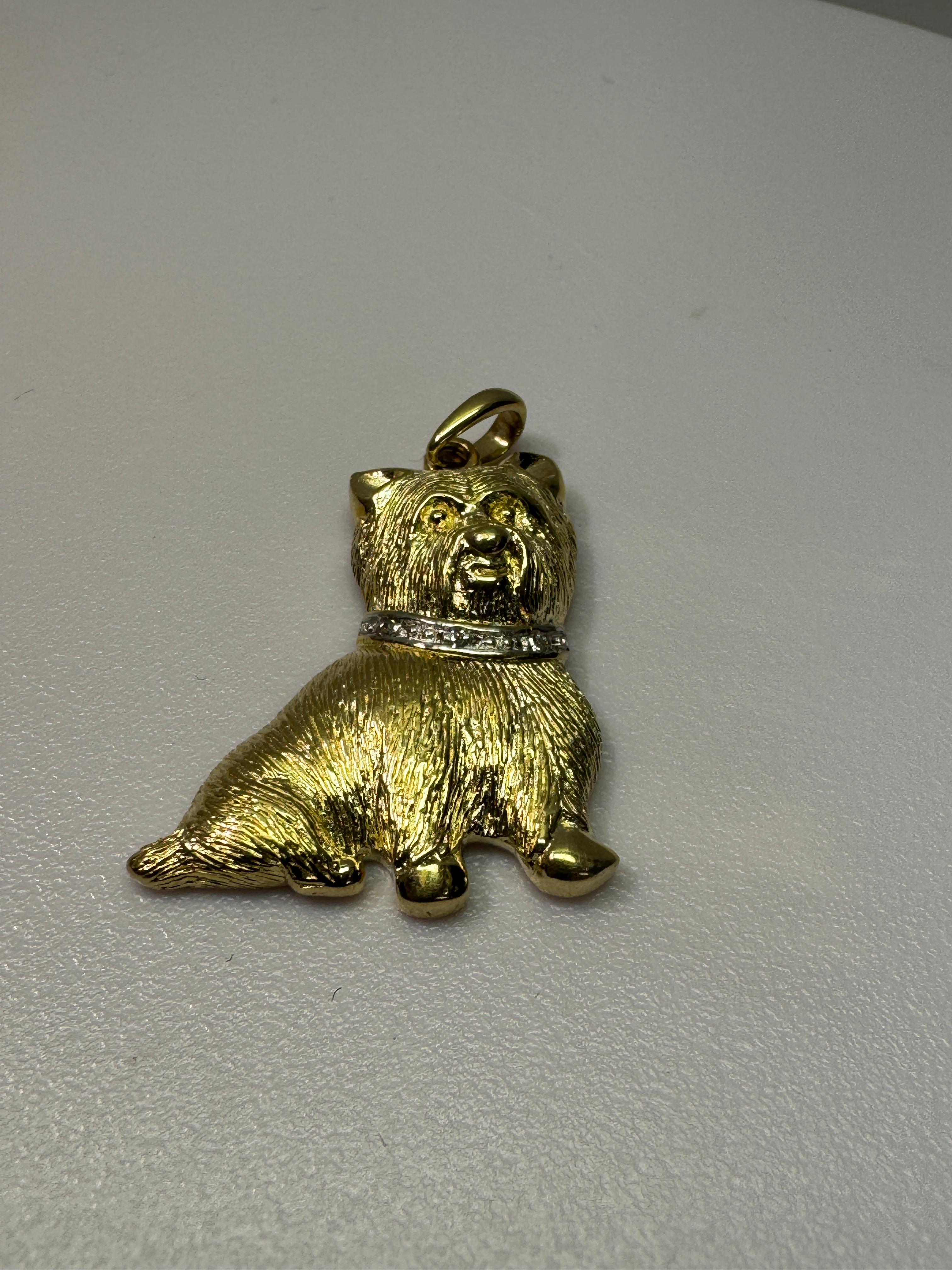 Yellow Gold Diamond Terrier Dog Pendant For Sale 2