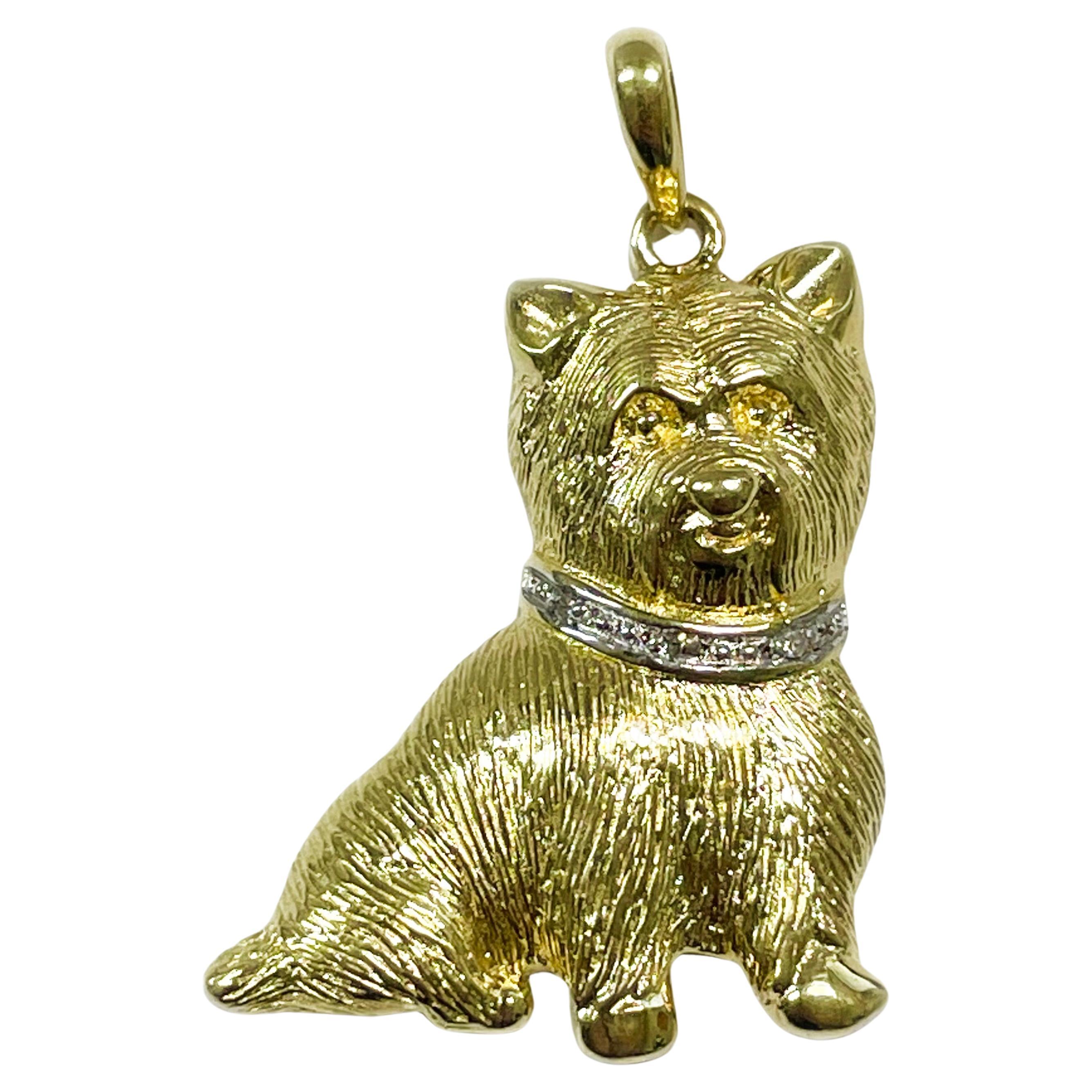 Yellow Gold Diamond Terrier Dog Pendant