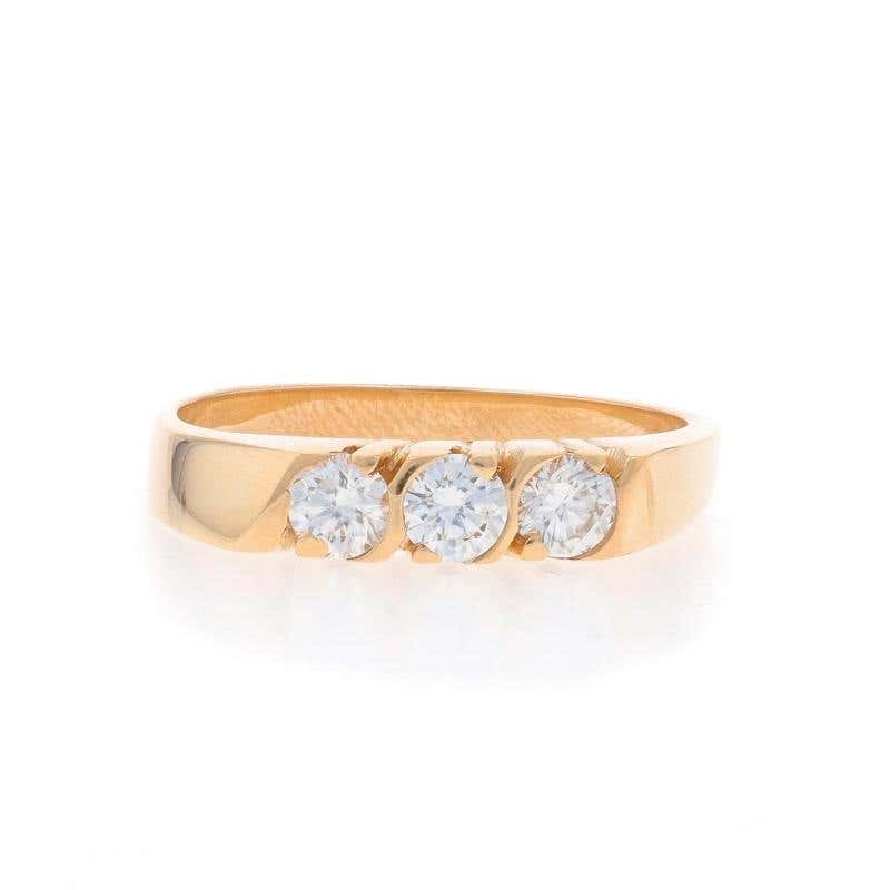 3 Stone Stack Rings Yellow Gold Diamond Three-Stone Band - 18k Round .51ctw Wedding ...