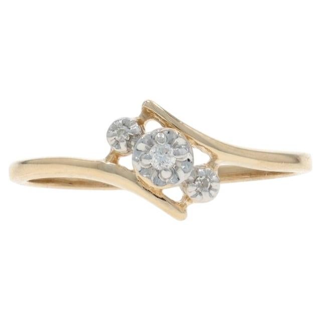 Yellow Gold Diamond Three-Stone Bypass Ring - 10k Round Brilliant & Single