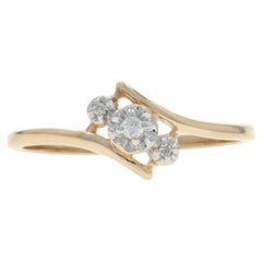 Yellow Gold Diamond Three-Stone Bypass Ring - 10k Round Brilliant & Single