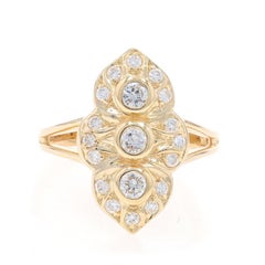 Yellow Gold Diamond Three-Stone Cluster Halo Ring - 14k Round Brilliant .55ctw