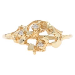 Yellow Gold Diamond Three-Stone Cluster Ring - 10k Single Cut Nugget