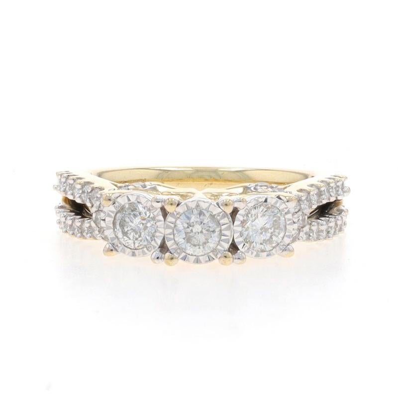 Size: 7
Sizing Fee: Up 1 1/2 sizes for $35 or Down 1/2 a size for $35

Metal Content: 10k Yellow Gold & 10k White Gold

Stone Information

Natural Diamonds
Carat(s): 1.00cw
Cut: Round Brilliant
Color: H - I
Clarity: SI2 - I1

Total Carats: