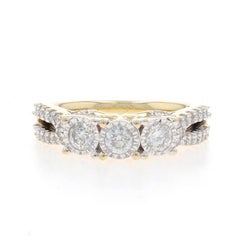 Yellow Gold Diamond Three-Stone Engagement Ring - 10k Round Brilliant 1.00ctw