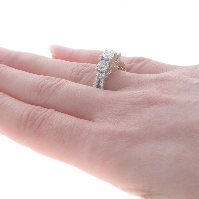 Women's Yellow Gold Diamond Three-Stone Engagement Ring - 10k Round Brilliant 1.00ctw For Sale