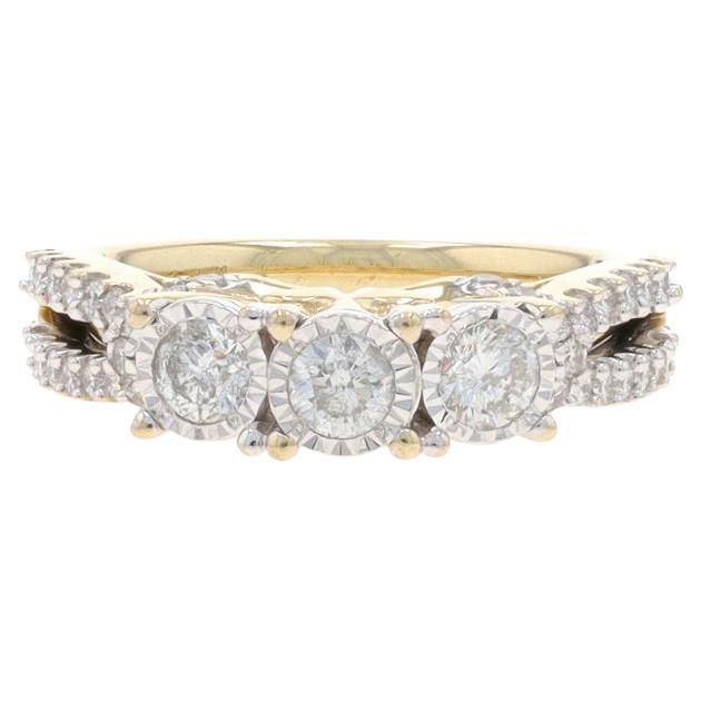 Yellow Gold Diamond Three-Stone Engagement Ring - 10k Round Brilliant 1.00ctw