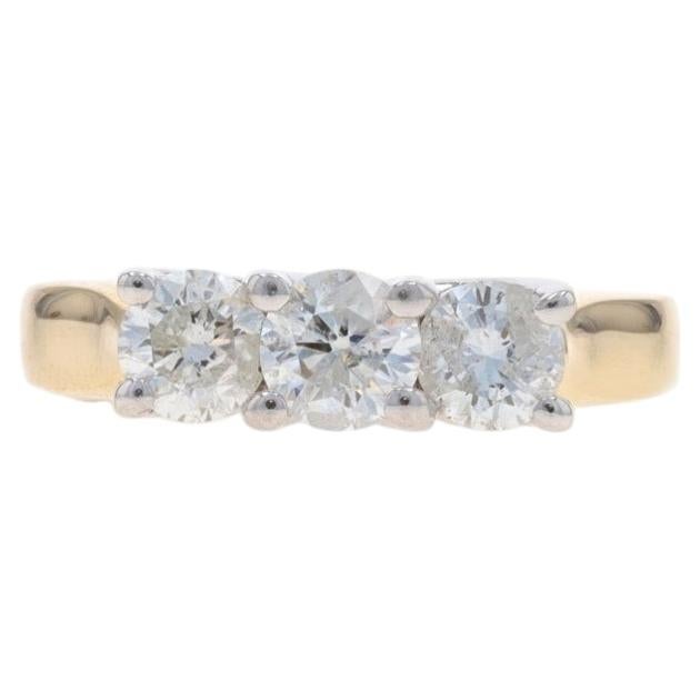 Yellow Gold Diamond Three-Stone Engagement Ring - 14k Round 1.00ctw For Sale