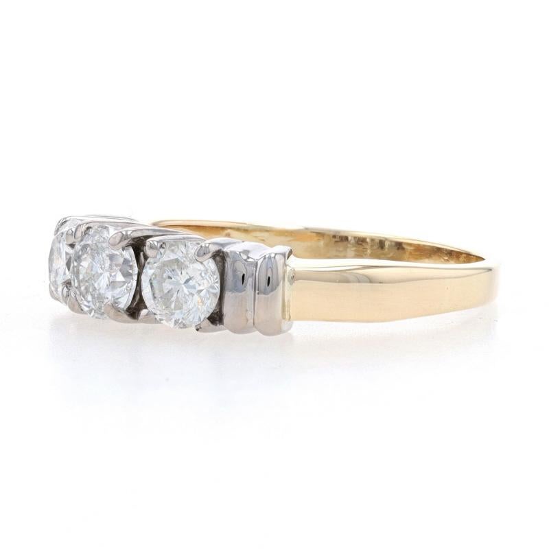 Round Cut Yellow Gold Diamond Three-Stone Engagement Ring - 14k Round Brilliant 1.00ctw For Sale