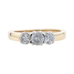 Anello di fidanzamento a tre pietre con diamante in oro giallo, 14k, brillante rotondo 1,00ctw