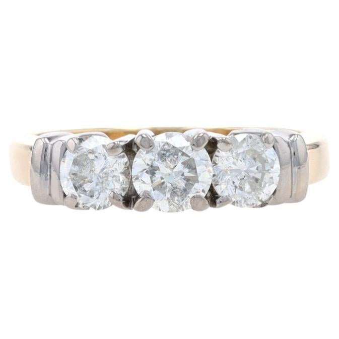 Yellow Gold Diamond Three-Stone Engagement Ring - 14k Round Brilliant 1.00ctw For Sale