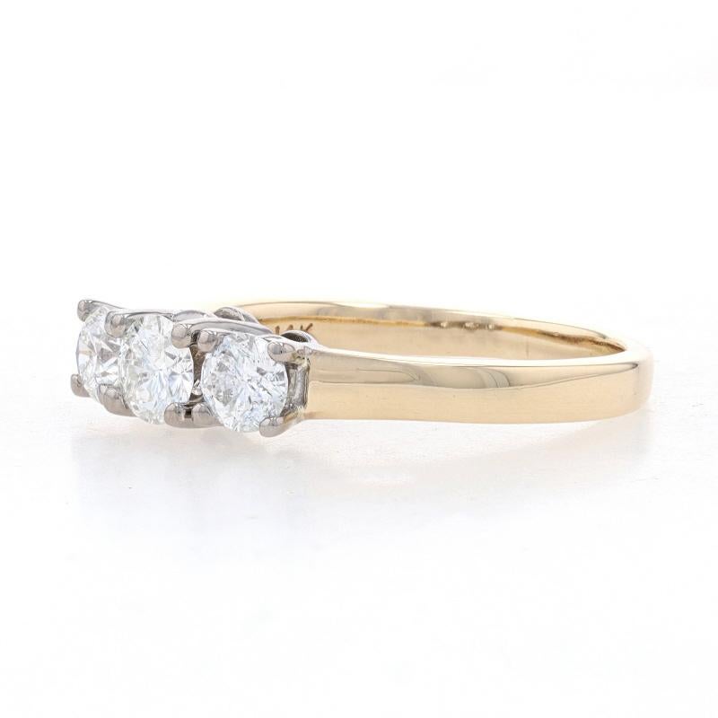 Round Cut Yellow Gold Diamond Three-Stone Engagement Ring - 14k Round Brilliant 1.01ctw For Sale
