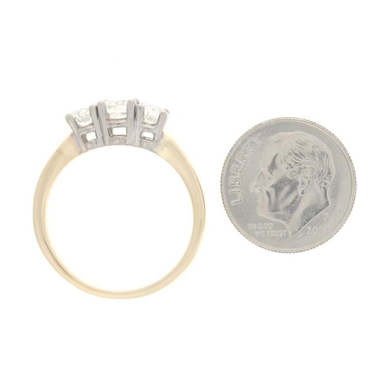Women's Yellow Gold Diamond Three-Stone Engagement Ring - 14k Round Brilliant 1.01ctw For Sale