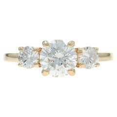 Bague de fiançailles en or jaune à trois pierres -14k Round Brilliant 1.52ctw GIA
