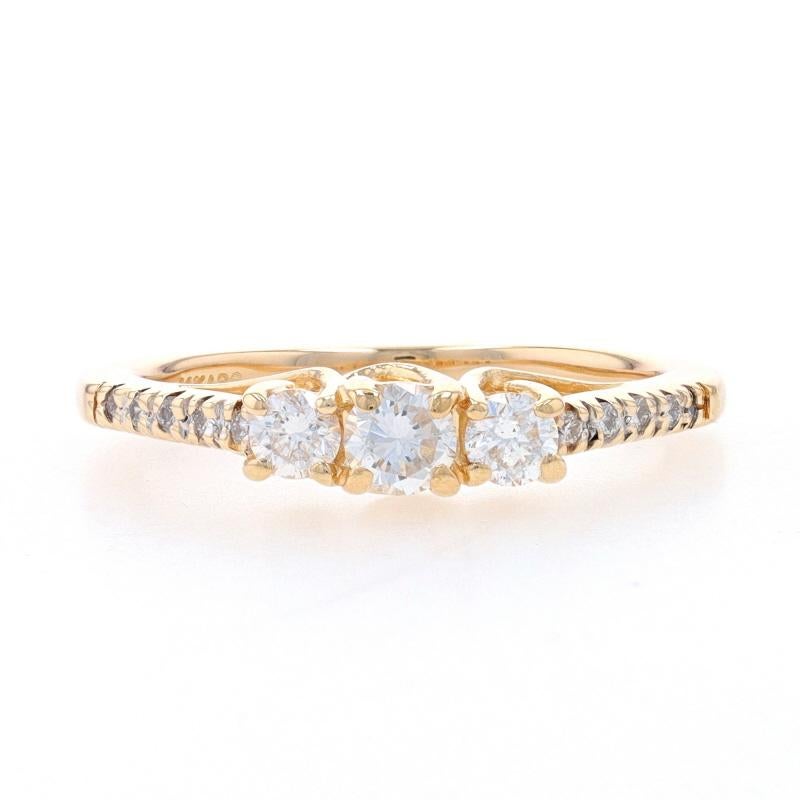 Size: 7
Sizing Fee: Up 2 sizes for $35 or Down 1 size for $30

Metal Content: 14k Yellow Gold

Stone Information

Natural Diamonds
Carat(s): .50ctw
Cut: Round Brilliant
Color: G - H
Clarity: SI2 - I1

Total Carats: .50ctw

Style: Three-Stone with