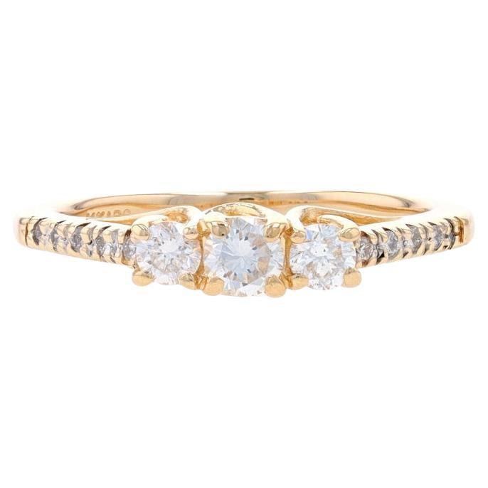 Yellow Gold Diamond Three-Stone Engagement Ring - 14k Round Brilliant .50ctw For Sale