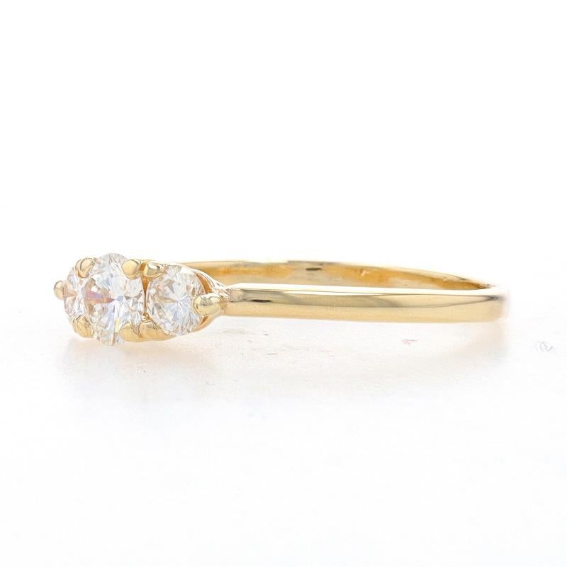 Round Cut Yellow Gold Diamond Three-Stone Engagement Ring - 14k Round Brilliant .78ctw For Sale