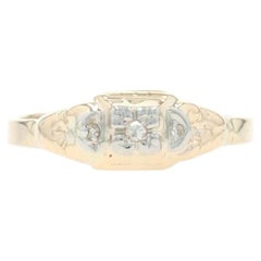 Yellow Gold Diamond Three-Stone Engagement Ring - 14k Single Cut Vintage