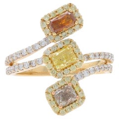Bague de contournement à trois pierres en or jaune - 14k Radiant 1.33ctw