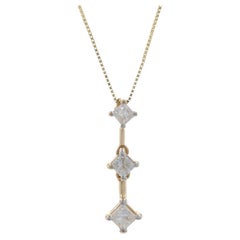 Antique Yellow Gold Diamond Three-Stone Journey Necklace, 14k Princess .50ctw