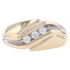 Yellow Gold Diamond Three-Stone Men's Ring 10k Rnd .25ctw Channel Wedding Band