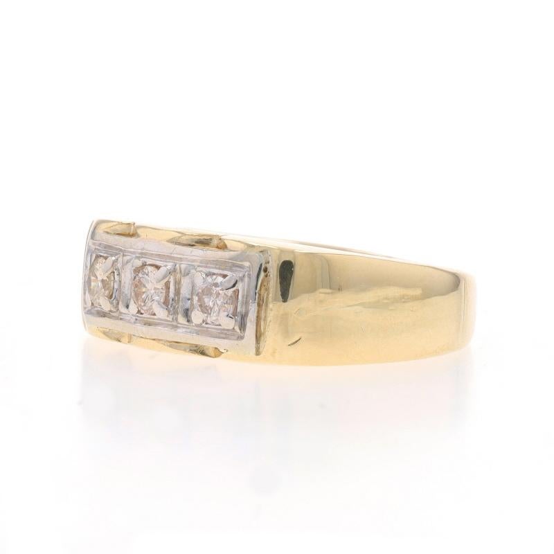 Yellow Gold Diamond Three-Stone Men's Ring - 14k .36ctw Three-Stone Wedding Band In Excellent Condition For Sale In Greensboro, NC