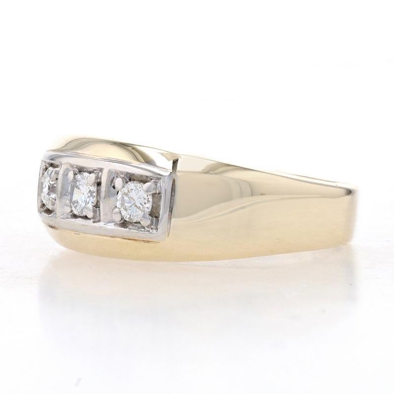 Round Cut Yellow Gold Diamond Three-Stone Men's Ring - 14k Round .50ctw Wedding Ring For Sale