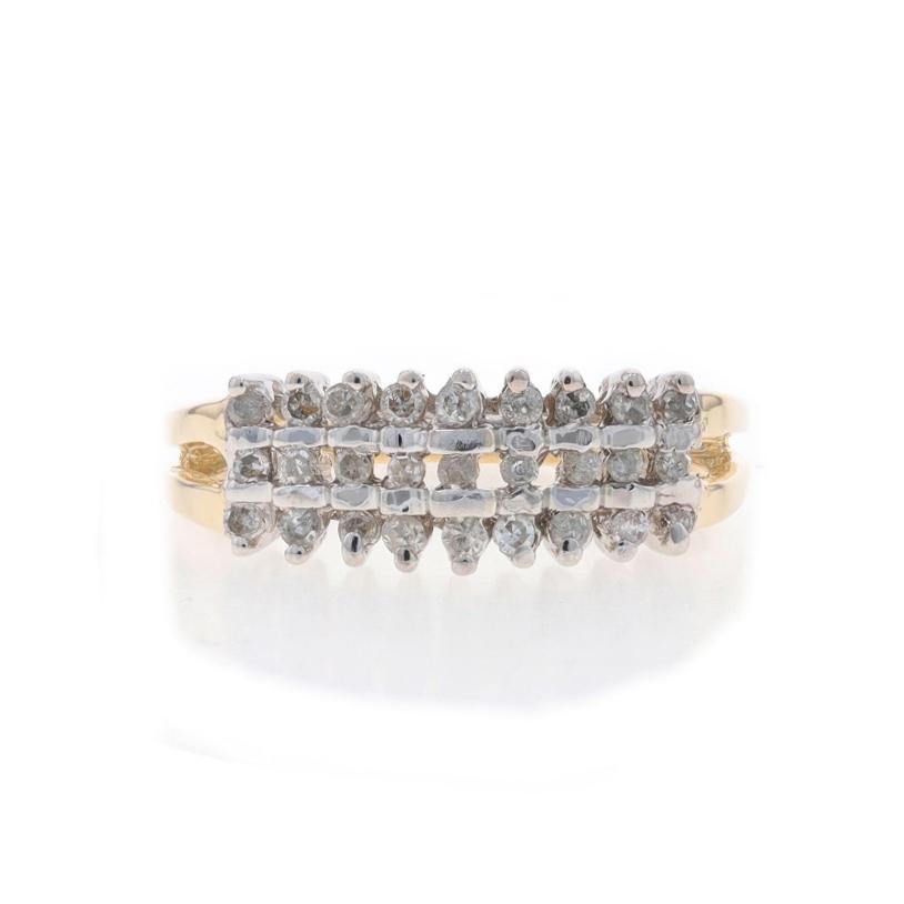 Size: 5
Sizing Fee: Up 2 sizes for $25 or Down 1 size for $25

Metal Content: 10k Yellow Gold & 10k White Gold

Stone Information

Natural Diamonds
Carat(s): .25ctw (carat stamp)
Cut: Single
Color: H - I
Clarity: I1 - I2

Total Carats: