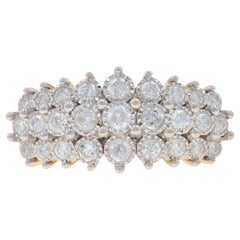Yellow Gold Diamond Tiered Cluster Ring - 14k Round Brilliant 1.00ctw