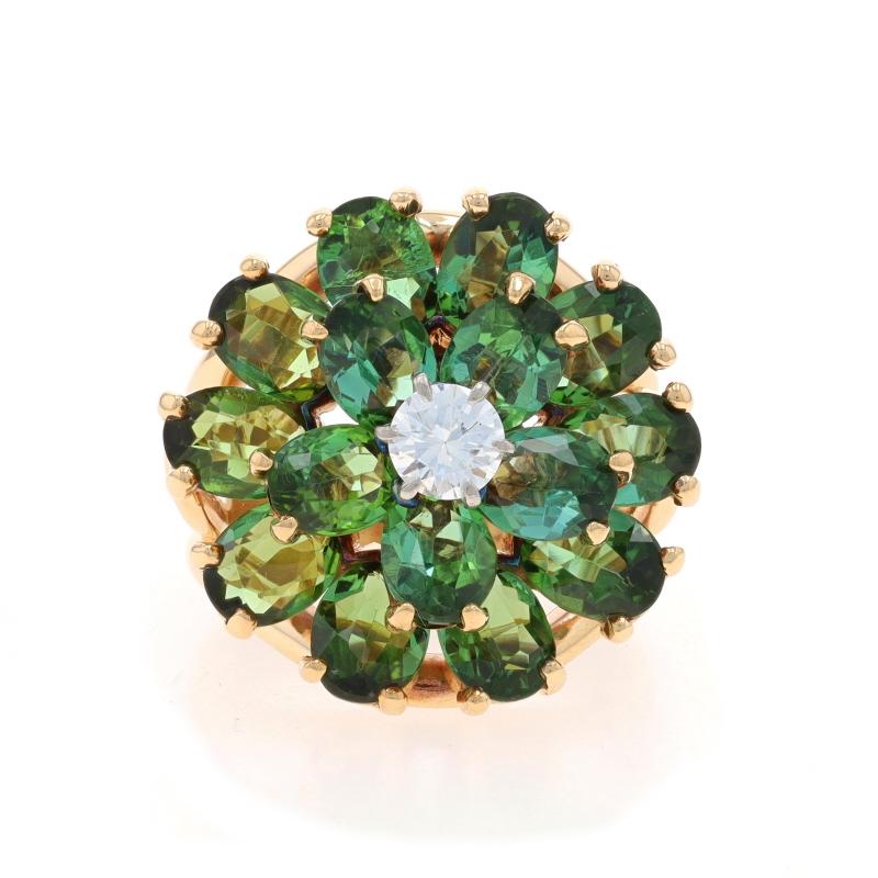 Yellow Gold Diamond Tourmaline Flower Cluster Cocktail Ring - 14k Round 4.68ctw