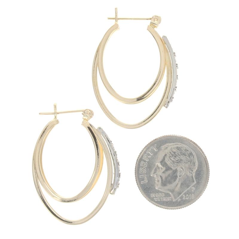 Women's or Men's Yellow Gold Diamond Triple Loop Hoop Earrings - 14k Single Cut Pierced For Sale