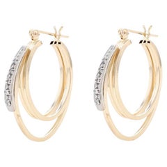 Yellow Gold Diamond Triple Loop Hoop Earrings - 14k Single Cut Pierced