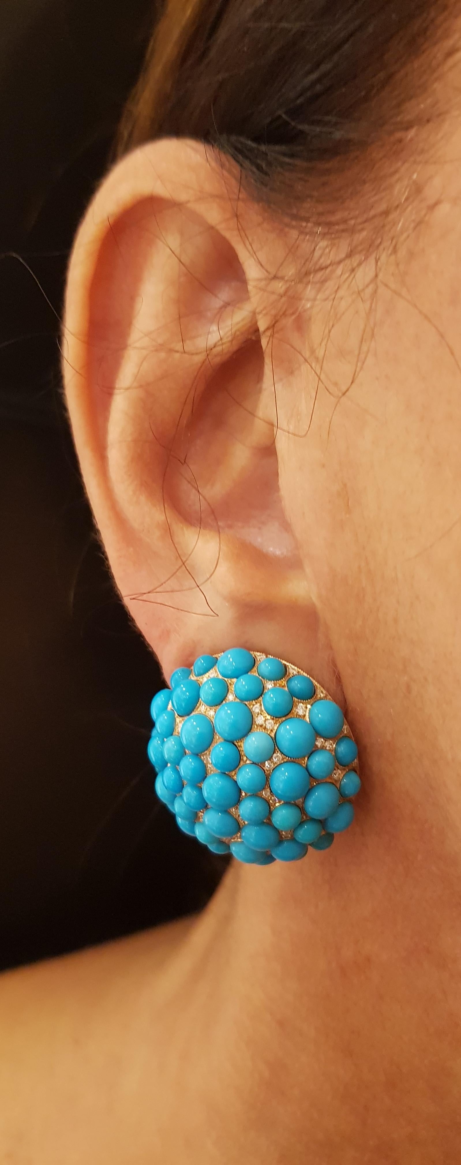Contemporary Yellow Gold Diamond Turquoise Earring For Sale